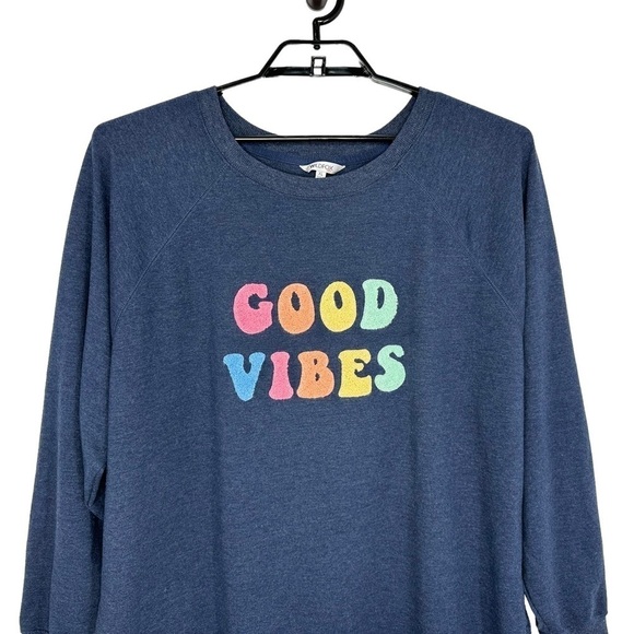 Wildfox Sweater Womens Good Vibes Pullover Oversized Sweatshirt Sz XL Blue - Picture 3 of 6